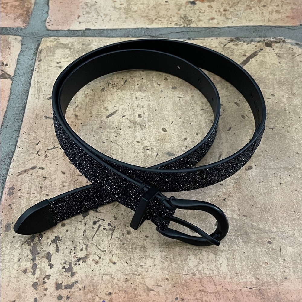 AllSaints Luna Sparkle Skinny Leather Black Western Belt Size Medium NWOT - Picture 4 of 16